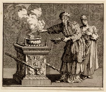 De hogepriester werpt reukwerk op het altaar, objectnr A 48242