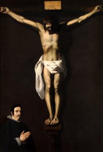 Cristo crucificado con un donante (Zurbarán). Free illustration for personal and commercial use.