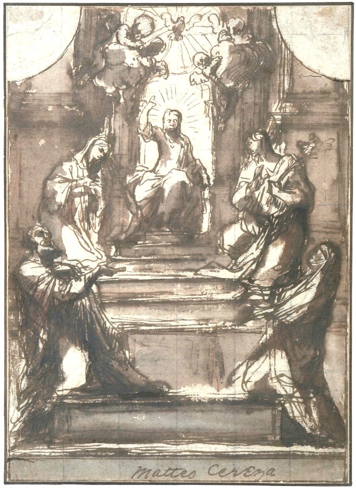 Cristo entronizado, el Espíritu Santo y santos en adoración - Mateo Cerezo