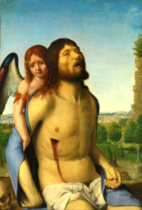 Cristo muerto, sostenido por un ángel (Antonello da Messina). Free illustration for personal and commercial use.