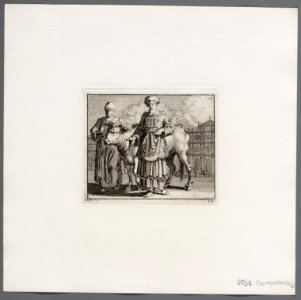 De hogepriester in vol ornaat en een priester staan bij een te offeren rund, objectnr A 47964