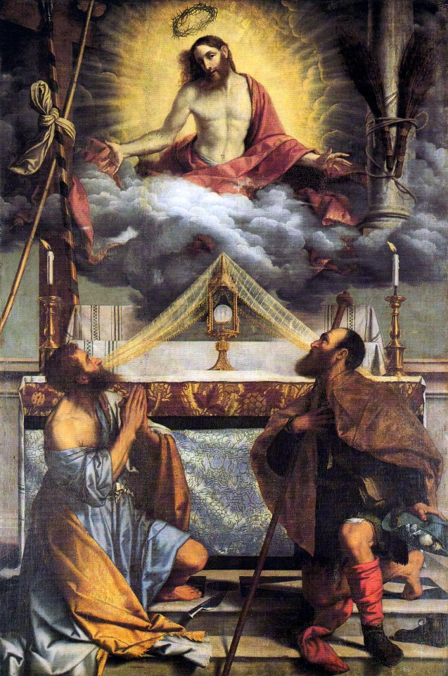 Cristo eucaristico tra i santi Andrea e Rocco