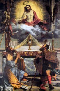 Cristo eucaristico tra i santi Andrea e Rocco
