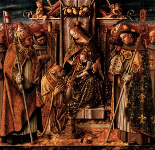Carlo Crivelli - Virgin and Child Enthroned with Saints - WGA5801. Free illustration for personal and commercial use.