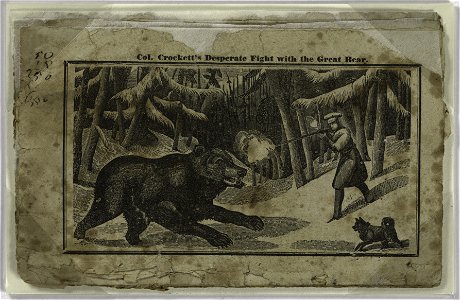 Crockett's Desperate Fight with a Bear by an unidentified artist, 1835, woodcut on paper, from the National Portrait Gallery - NPG-NPG 85 138 front