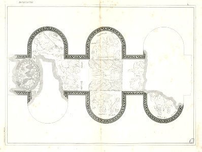 Croquis de l'une des mosaèiques découvertes par MM.J.Soulages et Escudier, dans le lieu de Silva Agra (Saint-Rustice), à plus de vingt kilomètres de Toulouse (t. I, n° 14) - Fonds Ancely - B315556101 A DUMEGE 019. Free illustration for personal and commercial use.