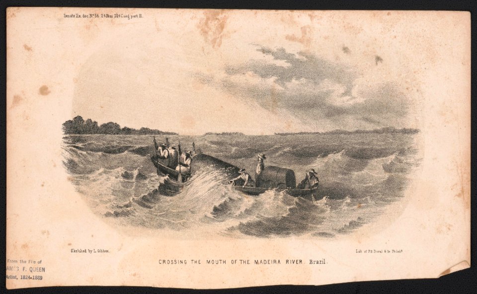 Crossing the mouth of the Madeira River, Brazil - sketched by L. Gibbon ; lith. of P.S. Duval & Co. Philada. LCCN2014645348