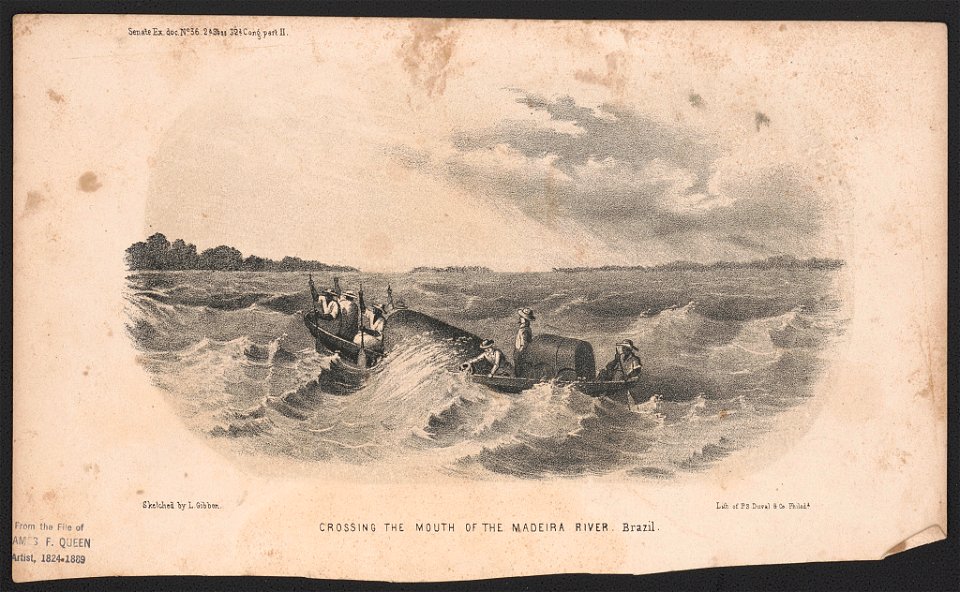 Crossing the mouth of the Madeira River, Brazil - sketched by L. Gibbon ; lith. of P.S. Duval & Co. Philada. LCCN2014645348