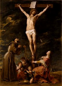 Gaspar de Crayer – The Crucifixion with Saint Mary Magdalene and Saint Francis. Free illustration for personal and commercial use.