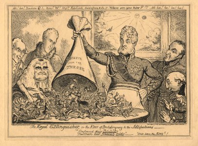 The Royal Extinguisher, or the King of Brobdingnag & the Lilliputians by George Cruikshank