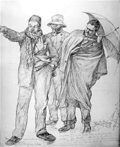 Cruise passengers 1891 with rain, C.W. Allers. Free illustration for personal and commercial use.