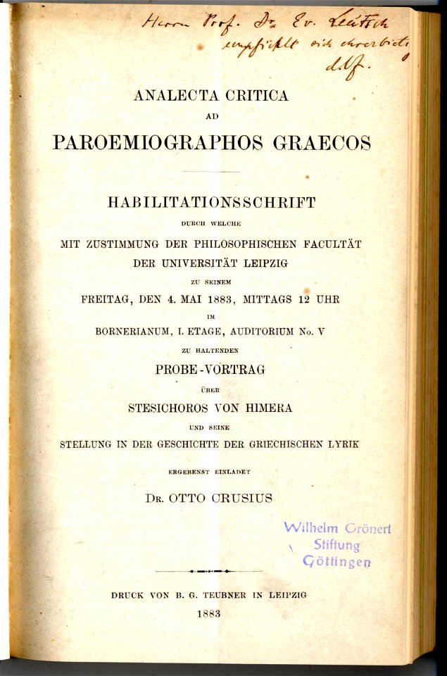 Crusius Analecta critica ad paroemiographos Graecos