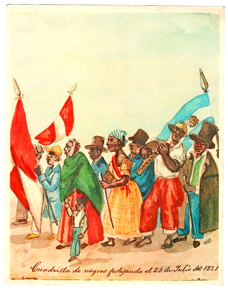 Cuadrilla de negros festejando el 28 de Julio de 1821