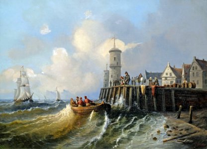 CT Einschiffung eines Nachens an der Hafenmauer 1848