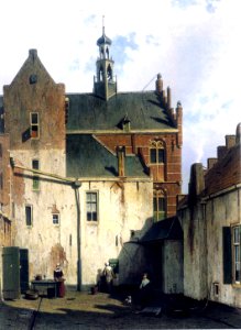 Culemborg, view at the westerly façade of the town hall at Wagenweg, by Jan Weissenbruch