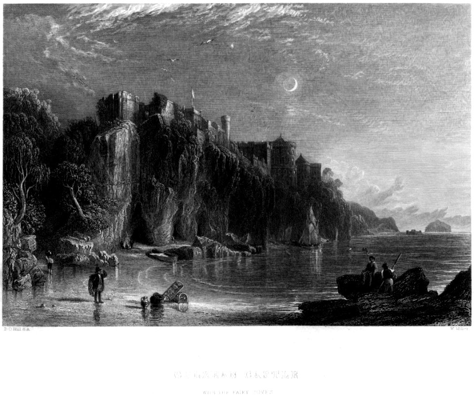 Culzean Castle with the Fairy Coves engraving by William Miller after D O Hill