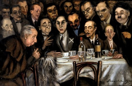 Cuadro realizado por Francisco Sancha en 1925. Lleva por título Supuesto homenaje al escultor Sebastián Miranda. Colección Iñigo Pérez de Rada Cavanilles, Madrid