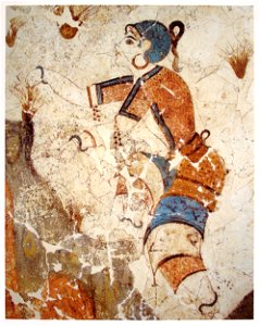 Cueilleuse de safran, fresque, Akrotiri, Grèce