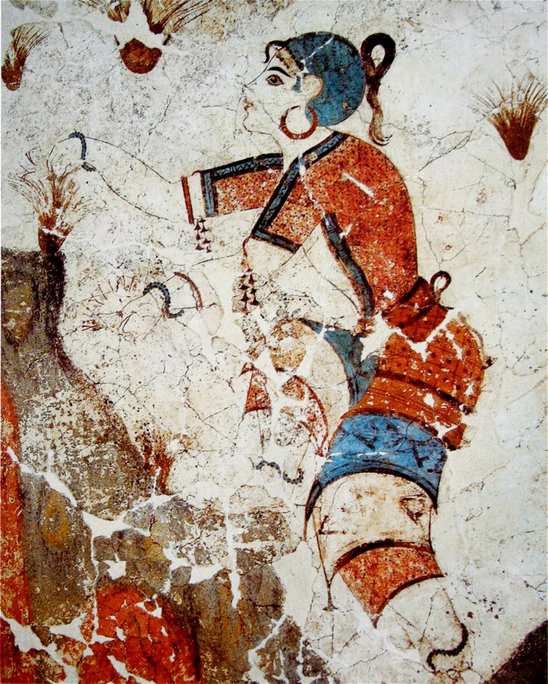 Cueilleuse de safran, fresque, Akrotiri, Grèce (coupes)