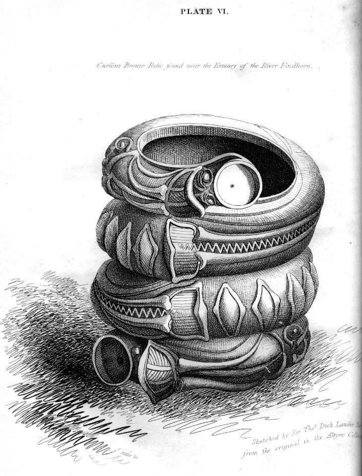 Curious Bronze Relic found near the Estuary of the River Findhorn engraving by William Miller after Sir Thos Dick Lauder