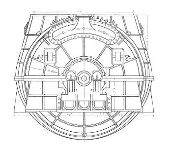 Curtis marine steam turbine, end view (Rankin Kennedy, Modern Engines, Vol VI)