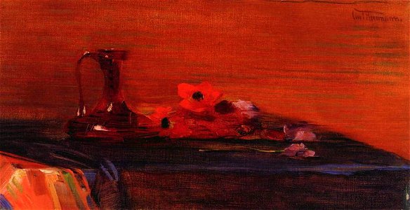 Curt Herrmann - Stilleben mit Anemonen und dunkelroter Glaskaraffe