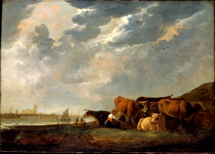 Cuyp, Aelbert - Cattle near the Maas, with Dordrecht in the distance - Google Art Project. Free illustration for personal and commercial use.