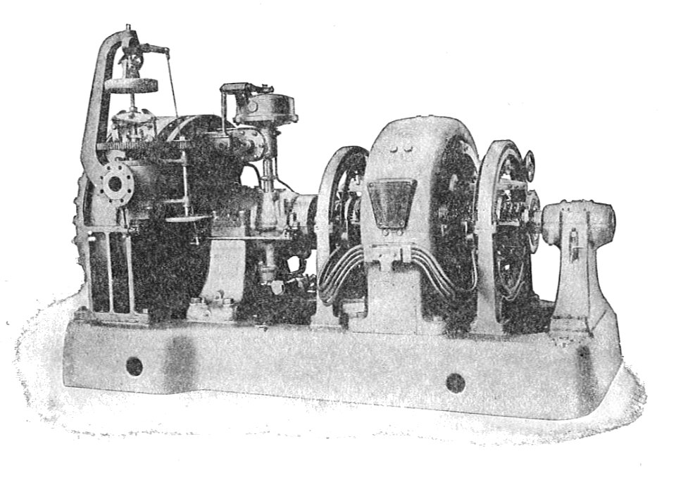 Curtis steam turbine and generator (Rankin Kennedy, Modern Engines, Vol VI)