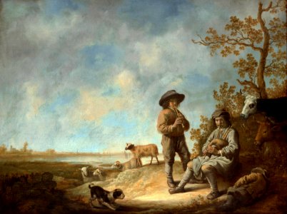 Aelbert Cuyp - Piping Shepherds (Metropolitan Museum of Art). Free illustration for personal and commercial use.