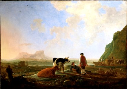 Cuyp, Aelbert - Herdsmen with Cows - Google Art Project. Free illustration for personal and commercial use.