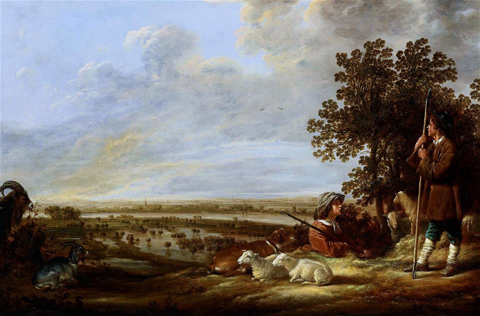 Aelbert Cuyp - Landschap met twee herders en hun dieren