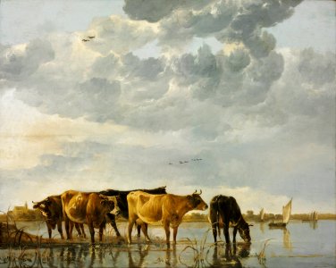 Aelbert Cuyp - Cows in a River - Google Art Project. Free illustration for personal and commercial use.