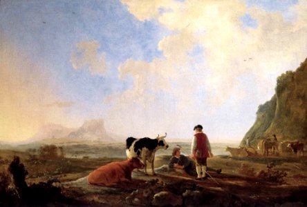 Aelbert Cuyp - Herdsmen with Cows - WGA05821. Free illustration for personal and commercial use.
