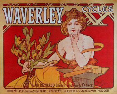 Cycles Waverley affiche Mucha 1898. Free illustration for personal and commercial use.
