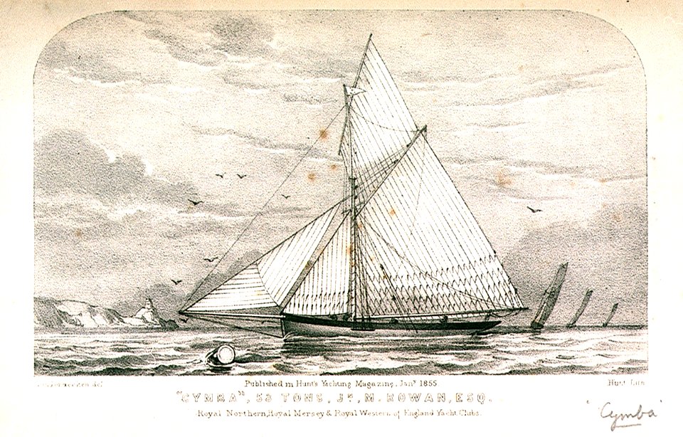 Cymba 53 Tons, Jn, M.Rowan, Esq. Royal Northern, Royal Mersey and Royal Western of England Yacht Clubs. Published in Hunt's Yachting Magazine Jany 1855 RMG PU6546