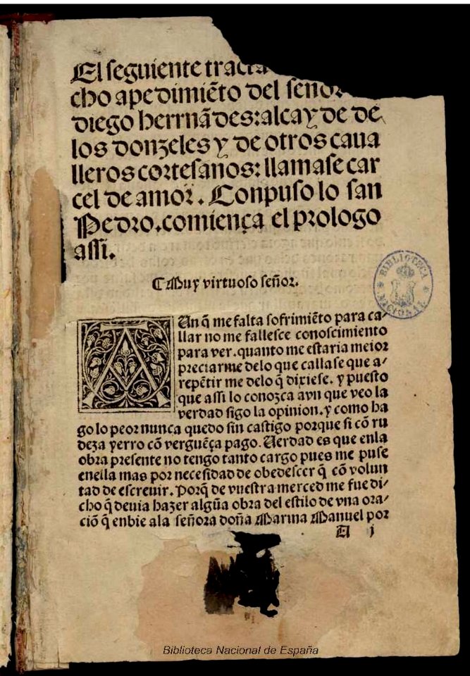 Cárcel de amor 1492 Diego de San Pedro