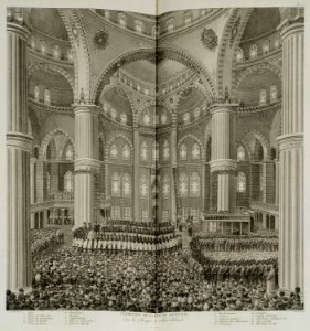 Célébration de la fête du Mewloud, dans la mosquée de Sulatan-Ahmed - D'ohsson Mouradgea - 1787