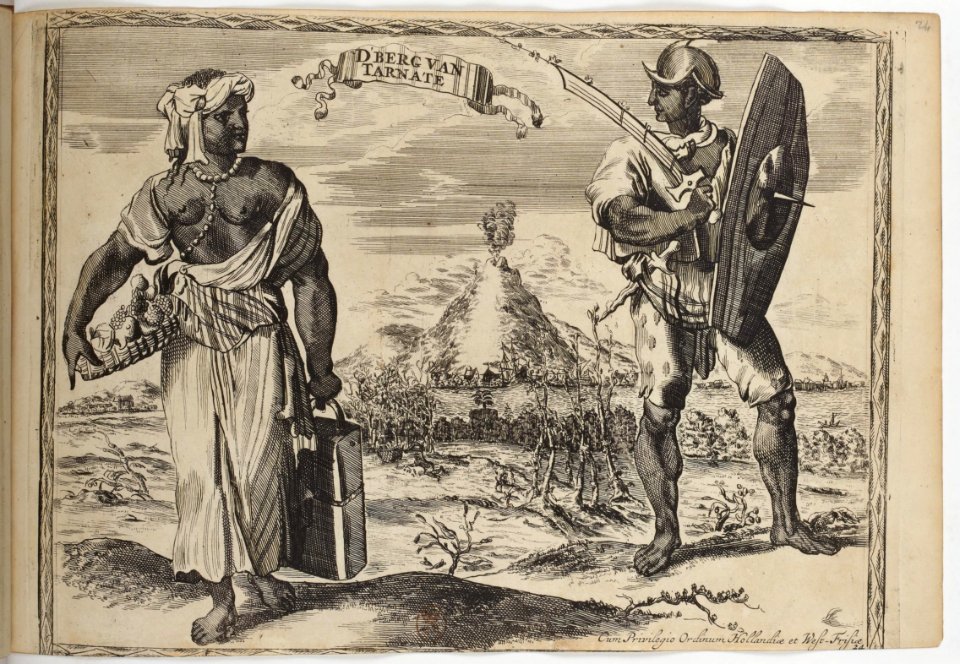 D'berg van Tarnate -Montagne de Ternate- - Costumes des quatre parties du monde, gravés dans la manière de Luycken (1670)