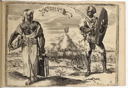 D'berg van Tarnate -Montagne de Ternate- - Costumes des quatre parties du monde, gravés dans la manière de Luycken (1670)