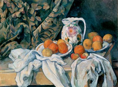 Cézanne, Paul - Still Life with a Curtain. Free illustration for personal and commercial use.