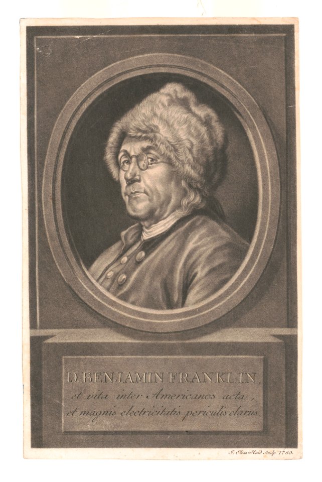 D. Benjamin Franklin, et vita inter Americanos acta, et magnis electricitatis periculis clarus - J. Elias Haid sculp., 1780. LCCN2003675418