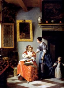 De Hooch - Woman-hands-over-money-to-her-servant-1670, cropped