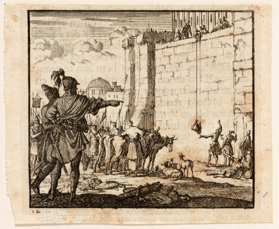 De in de tempel opgesloten Joodse priesters trachten zich voor het paasfeest van offerdieren te voorzien, objectnr A 47859