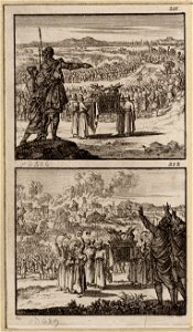 De Israëlieten trekken door de droge Jordaan waarin de Levieten met de verbondsark blijven staan, Verovering van Jericho, objectnr A 48142