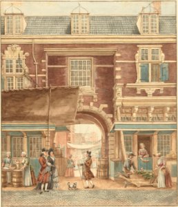 De Kleine Vispoort op de Vijgendam met een doorkijk naar de Vismarkt Rijksmuseum Amsterdam RP-T-1953-259