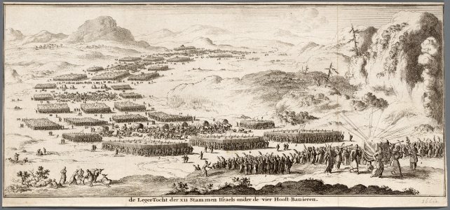 De legertocht der XII stammen Israels onder de vier hooft-banieren, objectnr A 19747