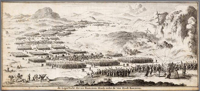 De legertocht der XII stammen Israels onder de vier hooft-banieren, objectnr A 19746