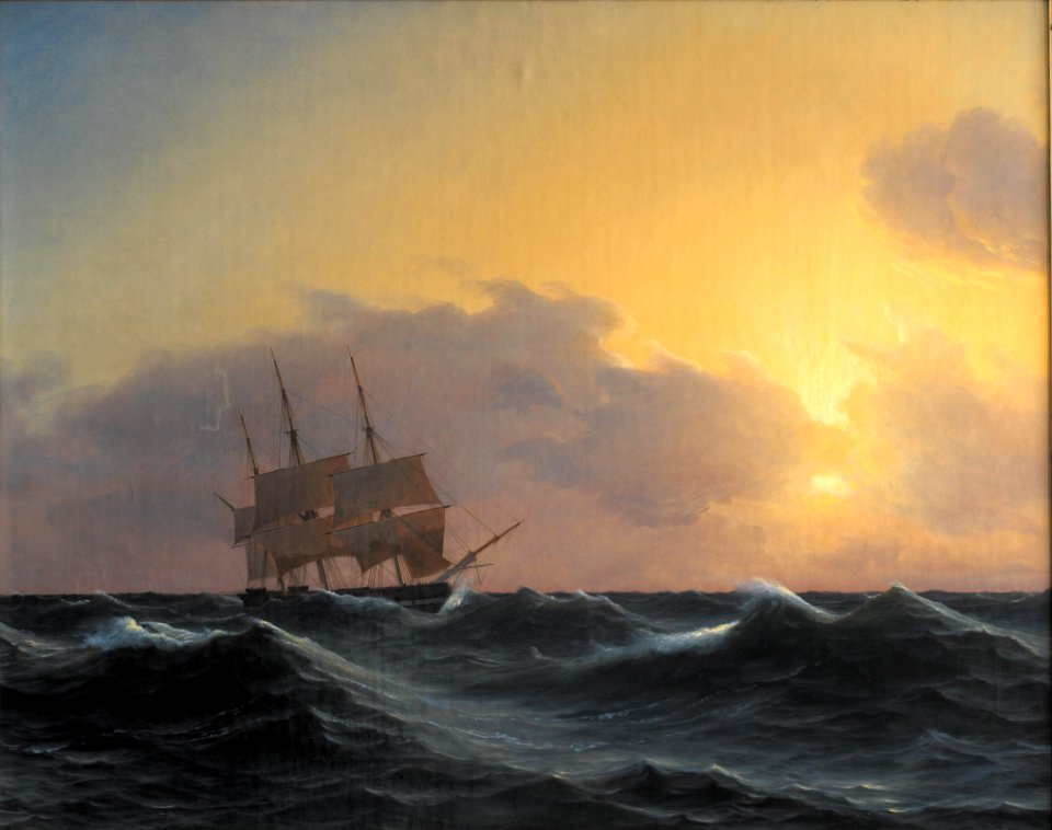 Dahl Fregat i en storm med rebede undersejl 1846