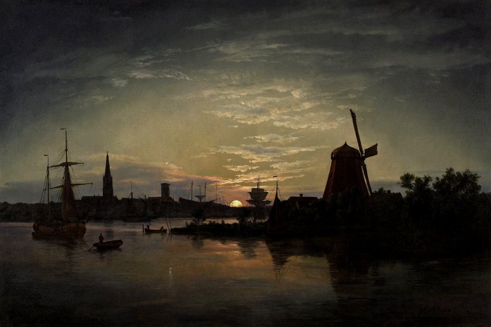 Johan Christian Claussen Dahl - Swinemünde i måneskinn
