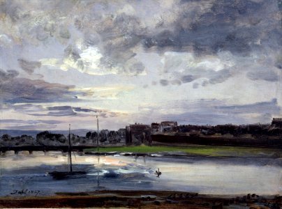 Johan Christian Claussen Dahl - Elbe og Dresden Neustadt i kveldslyset